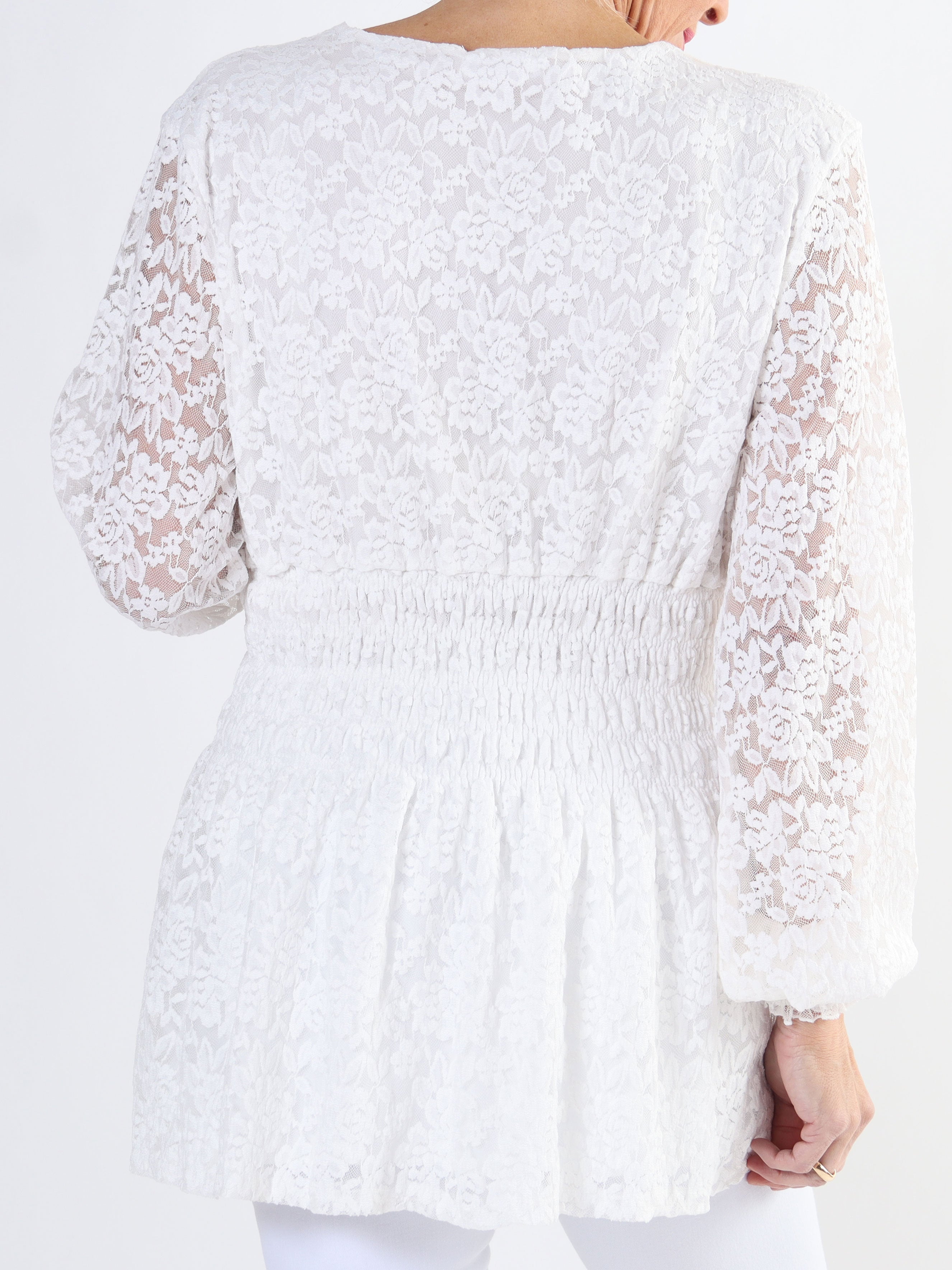 Pams Lace Shirt L/S - Elastisk plus size blonde bluse med lange ærmer